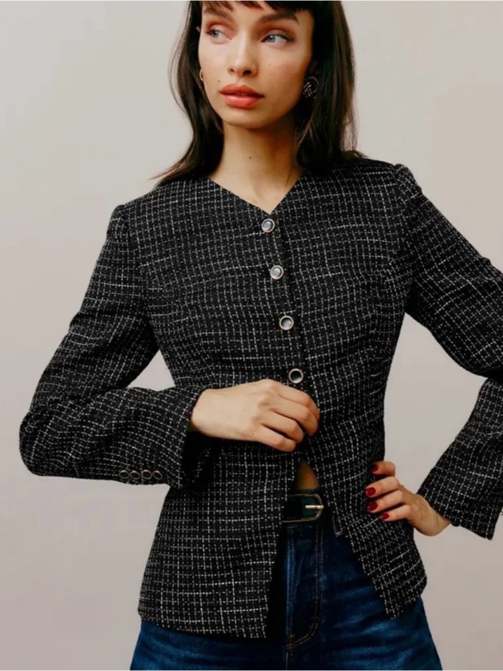 REFORMATION Terra Jacket Black Tweed Size 10